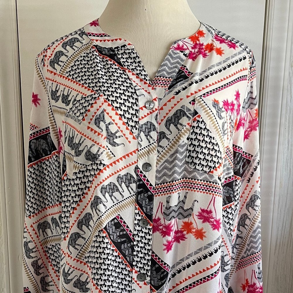 Ladies Ruby Red Blouse Size 1X - Elephant Print